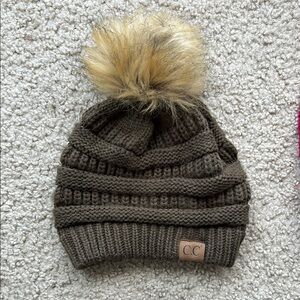 C.C. Brown Cable Knit Pom Pom Hat